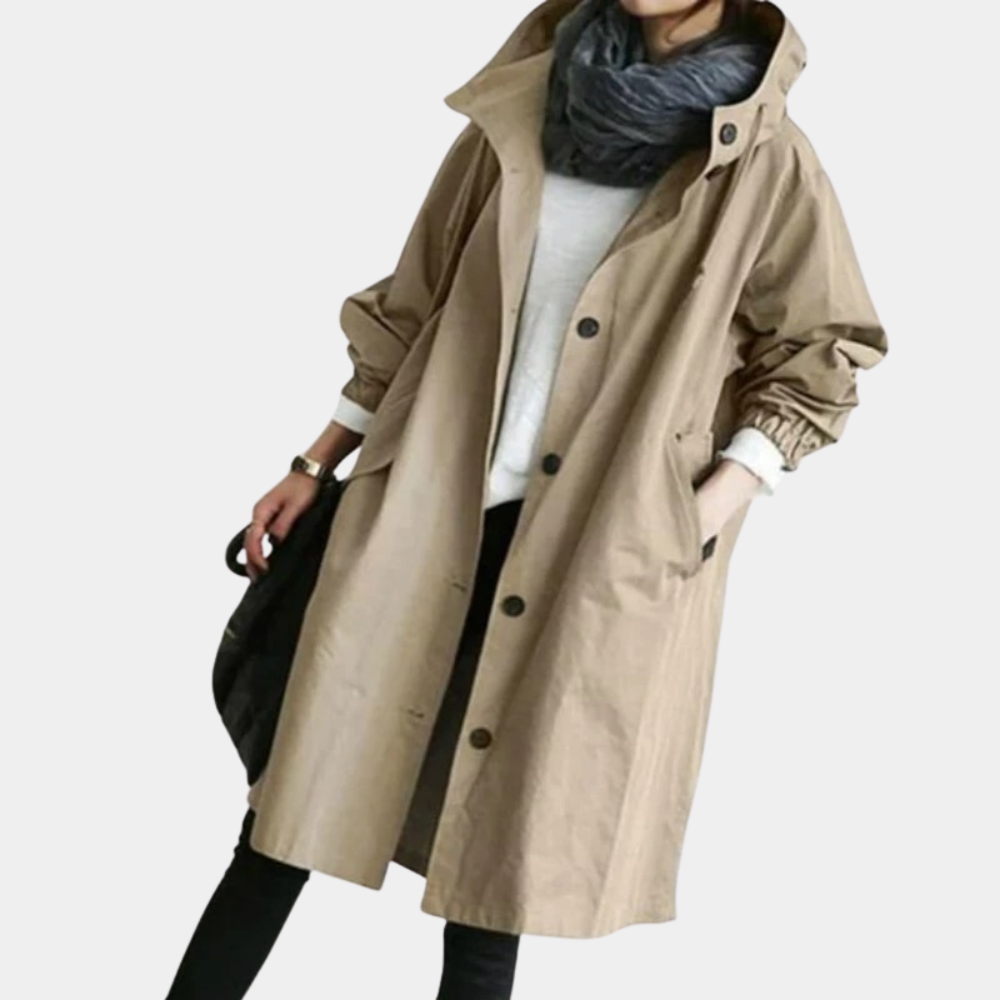 Trendy Long Ladies Jacket - Alessia-Khaki-XS-Nora Luxe