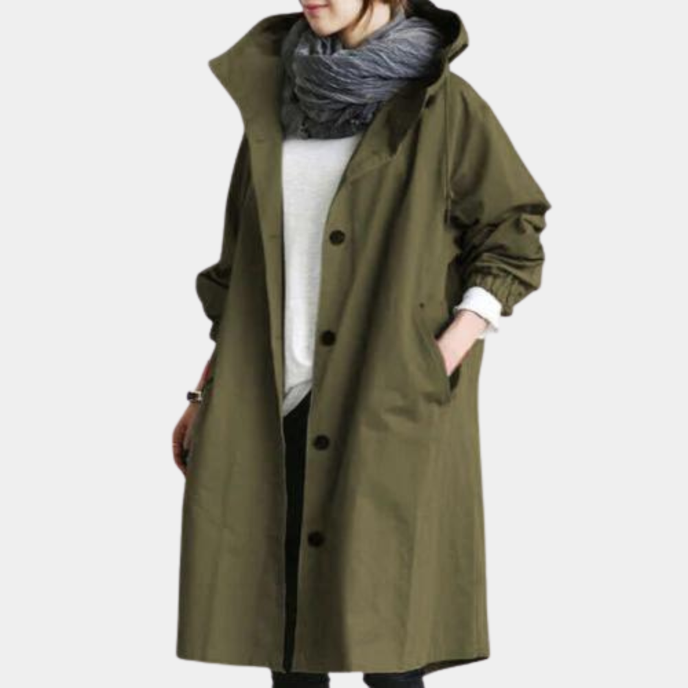 Trendy Long Ladies Jacket - Alessia-Olive Green-XS-Nora Luxe