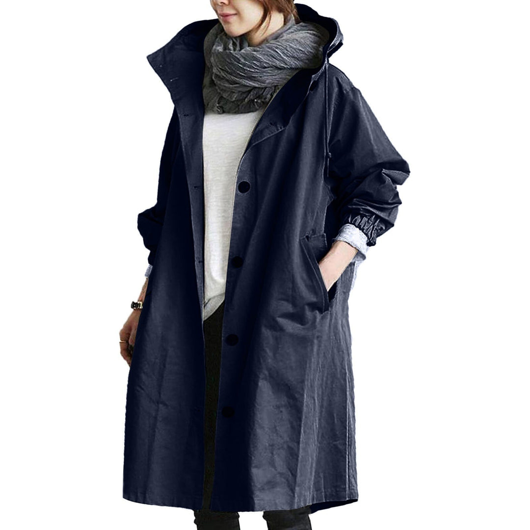 Trendy Long Raincoat for Women - Elise-Dark blue-S-Nora Luxe