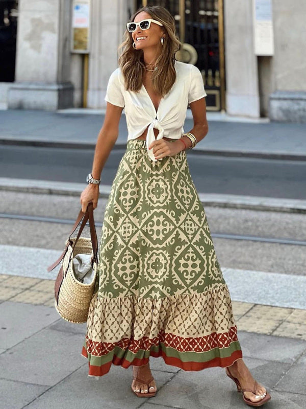 Trendy Long Skirt with Ruffles - Amara-Green-S-Nora Luxe