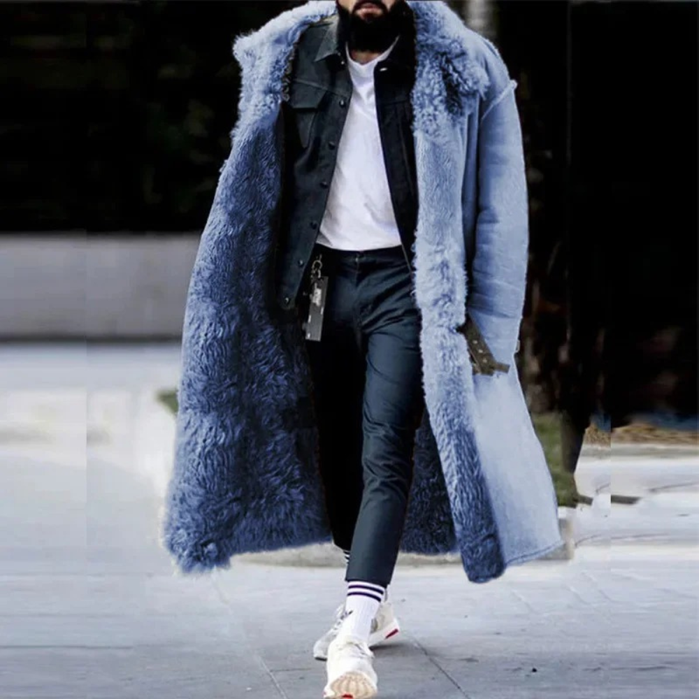 Trendy Long Warm Winter Coat for Men - Matteo-Blue-S-Nora Luxe
