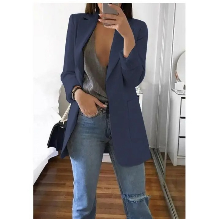 Trendy Long Women's Blazer - Valentina-Dark Blue-S-Nora Luxe