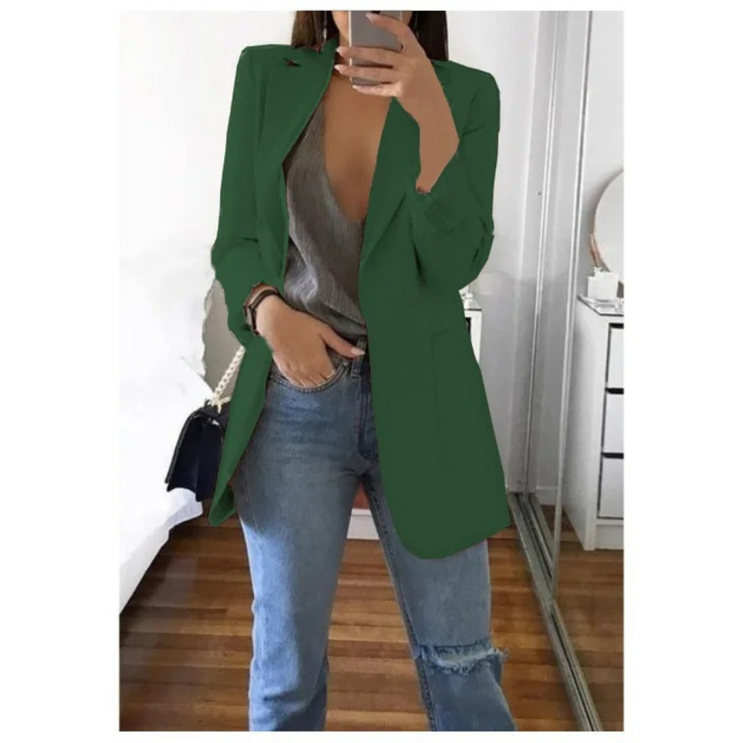 Trendy Long Women's Blazer - Valentina-Dark Green-S-Nora Luxe
