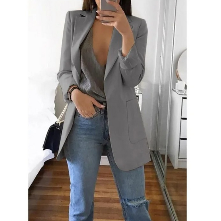 Trendy Long Women's Blazer - Valentina-Gray-S-Nora Luxe