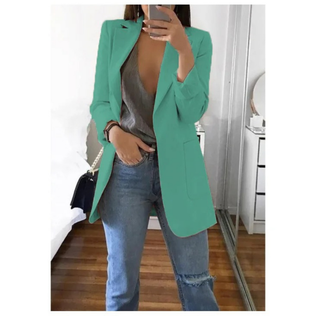 Trendy Long Women's Blazer - Valentina-Light Blue-S-Nora Luxe