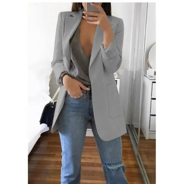 Trendy Long Women's Blazer - Valentina-Light Gray-S-Nora Luxe