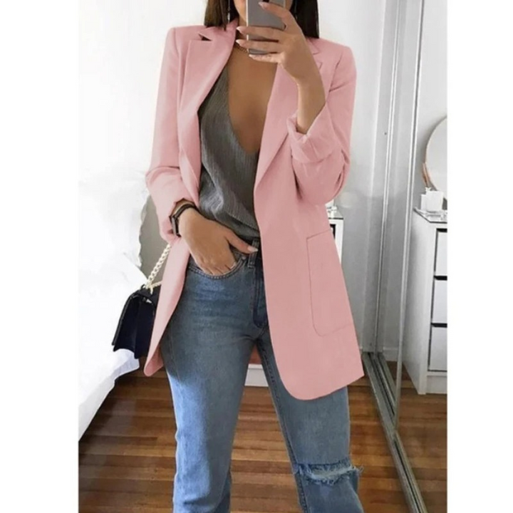 Trendy Long Women's Blazer - Valentina-Light Pink-S-Nora Luxe
