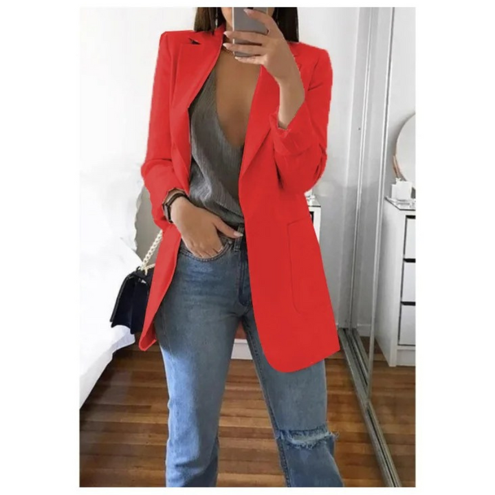 Trendy Long Women's Blazer - Valentina-Red-S-Nora Luxe