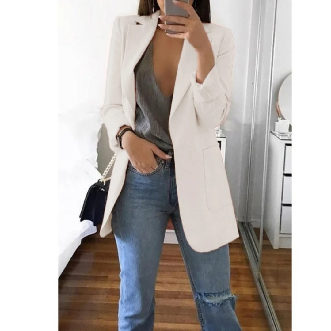 Trendy Long Women's Blazer - Valentina-White-S-Nora Luxe
