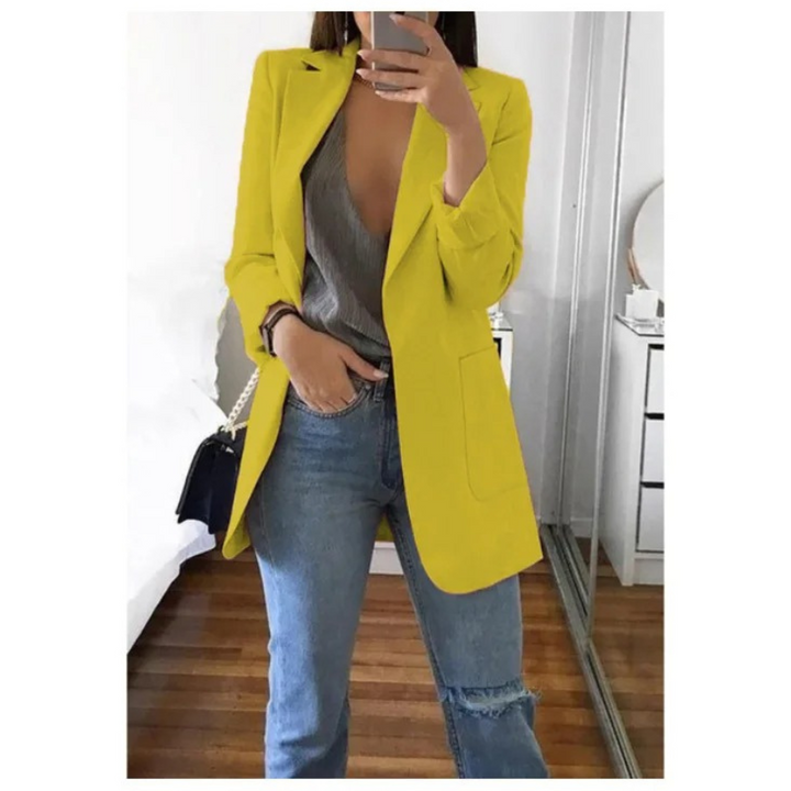 Trendy Long Women's Blazer - Valentina-Yellow-S-Nora Luxe