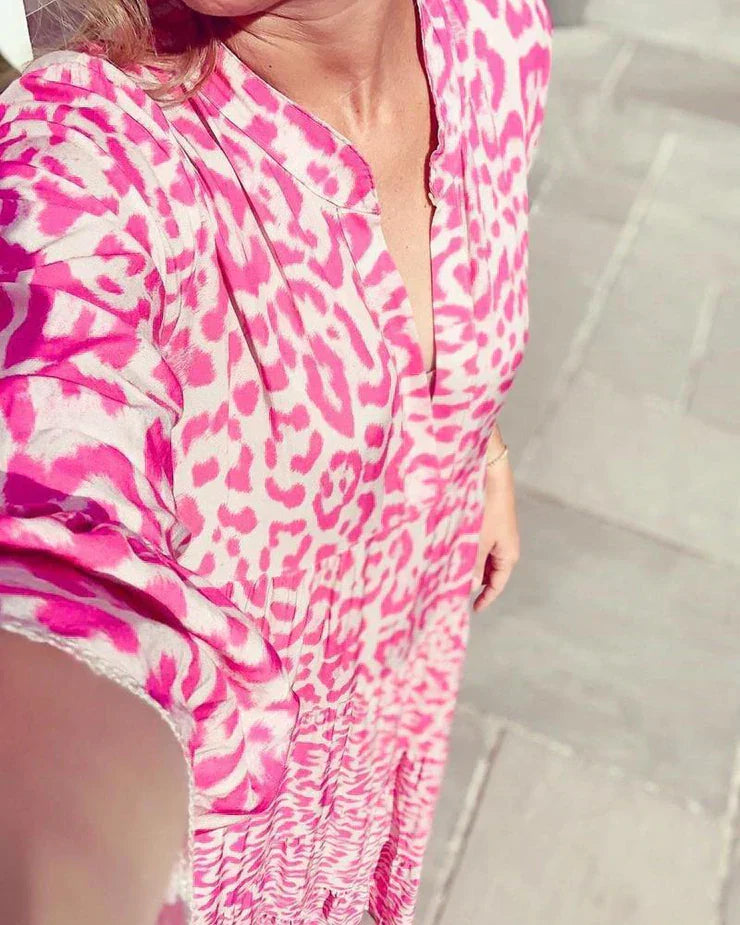 Trendy Maxi Dress with Pink Leopard Print - ChicSafari-S-Nora Luxe