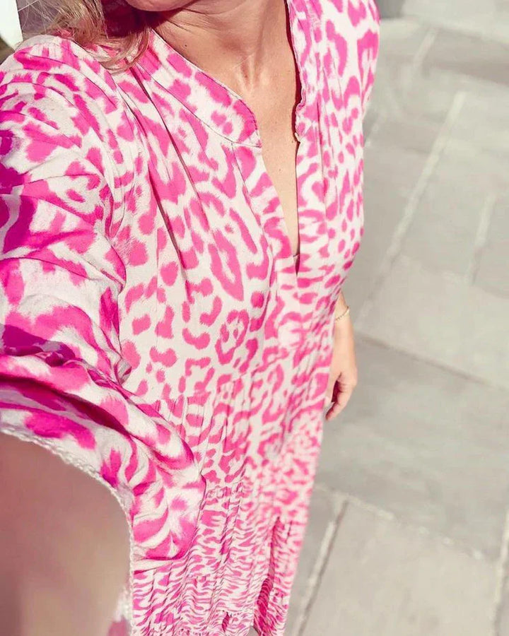 Trendy Maxi Dress with Pink Leopard Print - ChicSafari-S-Nora Luxe