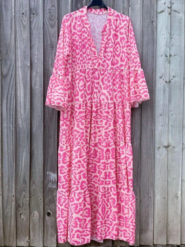 Trendy Maxi Dress with Pink Leopard Print - ChicSafari-S-Nora Luxe