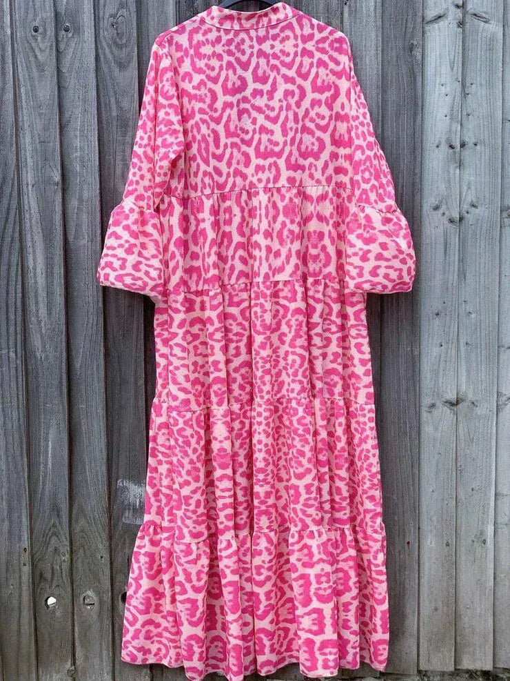 Trendy Maxi Dress with Pink Leopard Print - ChicSafari-S-Nora Luxe