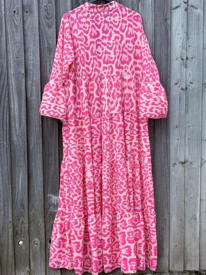 Trendy Maxi Dress with Pink Leopard Print - ChicSafari-S-Nora Luxe