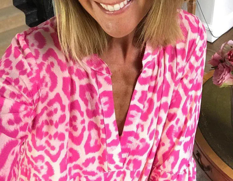 Trendy Maxi Dress with Pink Leopard Print - ChicSafari-S-Nora Luxe