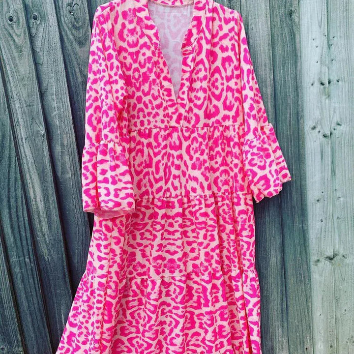 Trendy Maxi Dress with Pink Leopard Print - ChicSafari-S-Nora Luxe