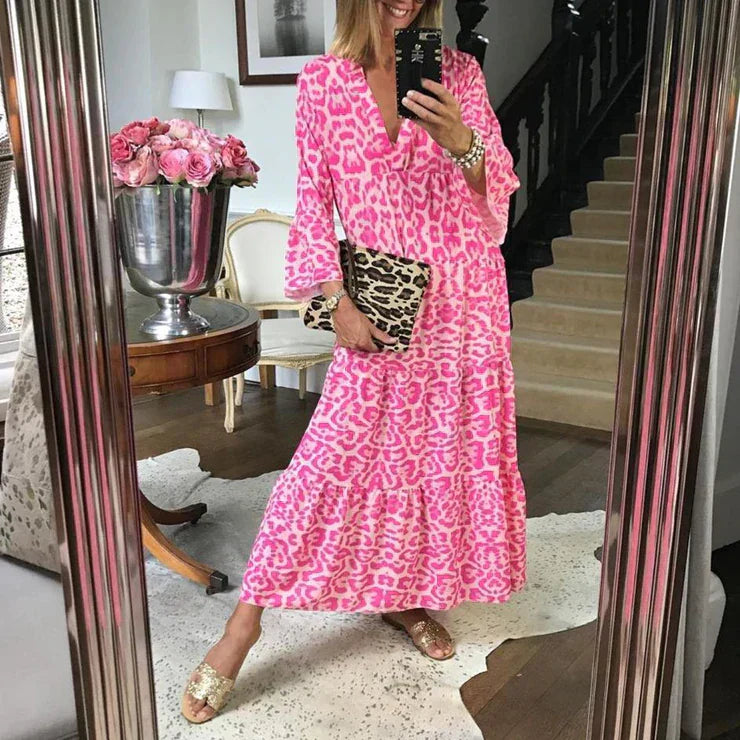 Trendy Maxi Dress with Pink Leopard Print - ChicSafari-S-Nora Luxe