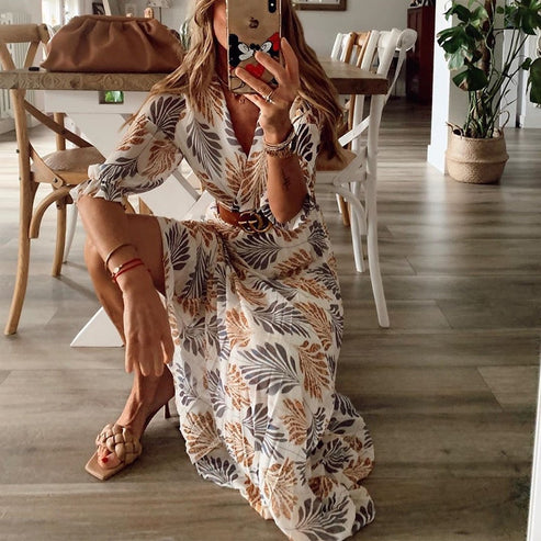 Trendy Maxi Party Dress - Luna-Flower motif-S-Nora Luxe