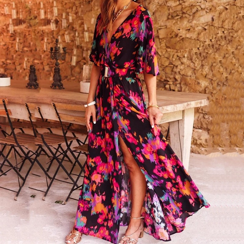 Trendy Maxi Wrap Dress for Summer - Vera-S-Black-Nora Luxe