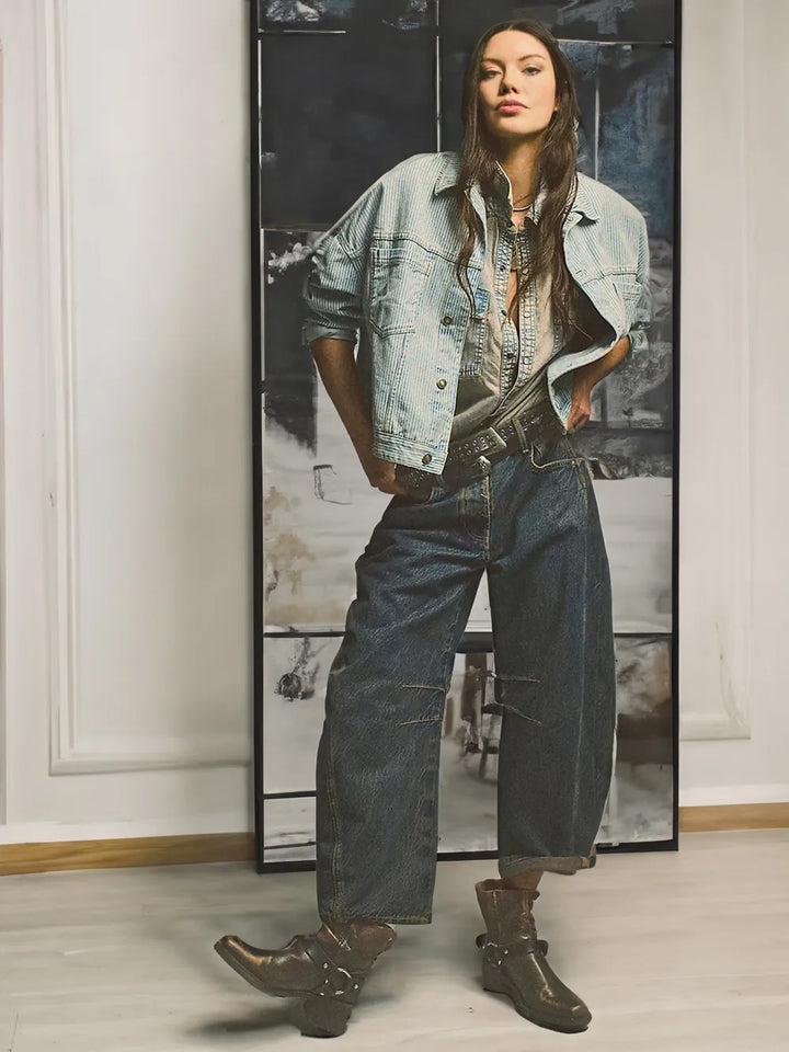 Trendy Mid-Rise Barrel Jeans - Livia-Dark Blue-XS-Nora Luxe