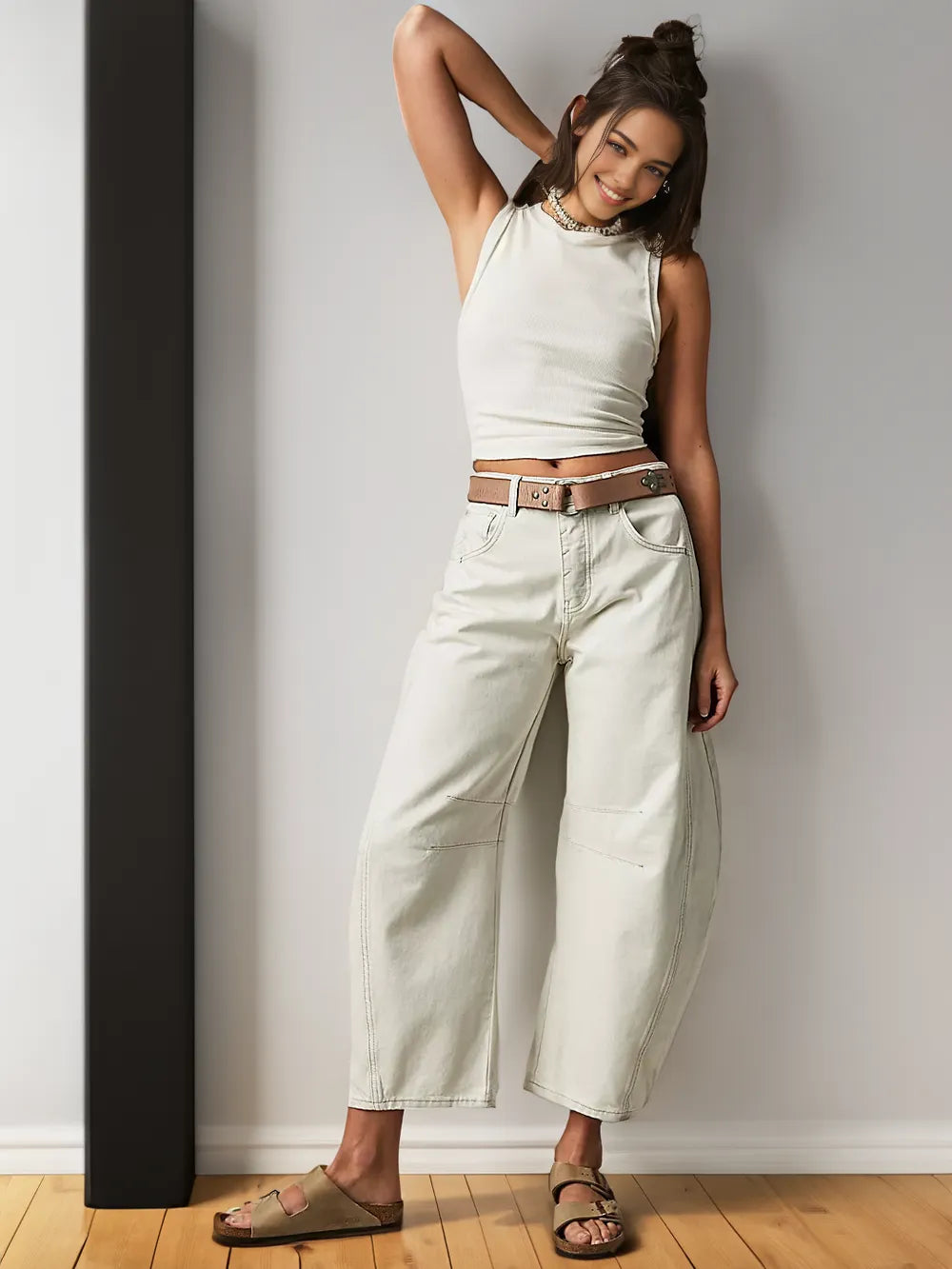 Trendy Mid-Rise Barrel Jeans - Livia-White-XS-Nora Luxe