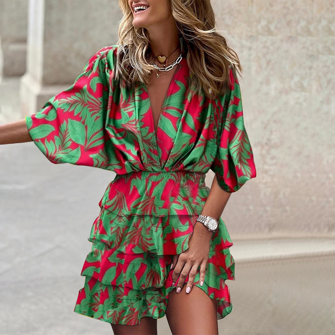 Trendy Mini Dress - Nova-Green flower-S-Nora Luxe