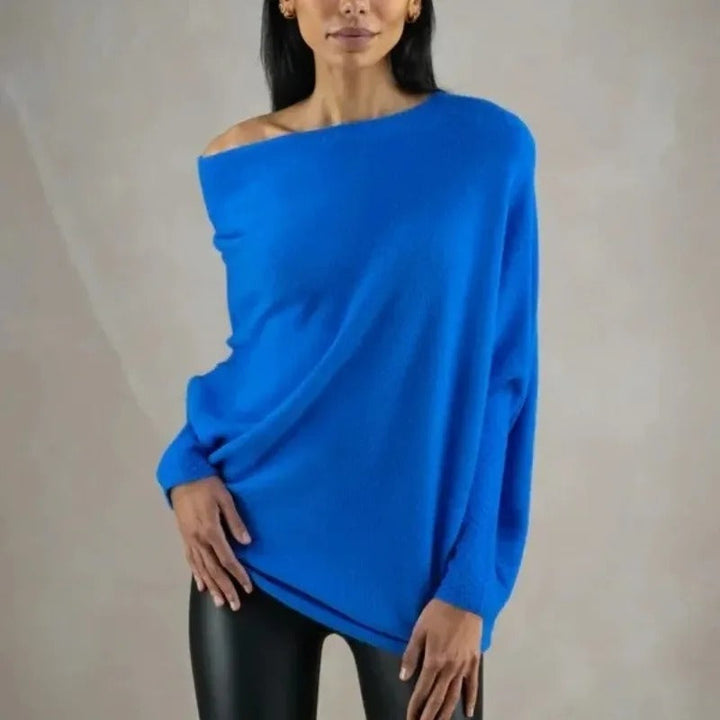 Trendy Off-Shoulder Sweater for Women - Livia-Blue-S-Nora Luxe