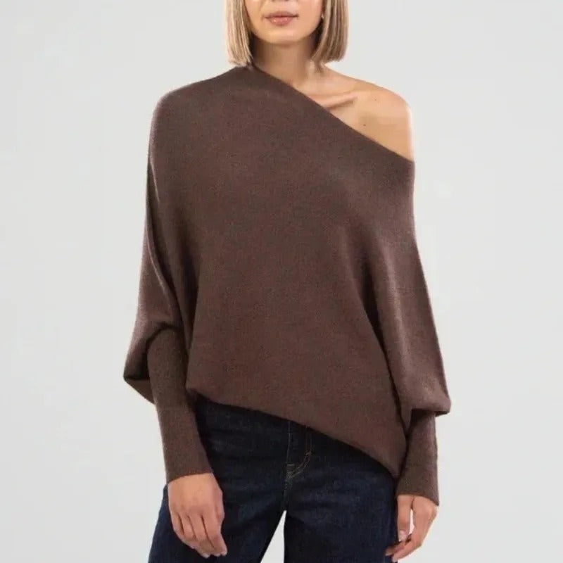 Trendy Off-Shoulder Sweater for Women - Livia-Brown-S-Nora Luxe