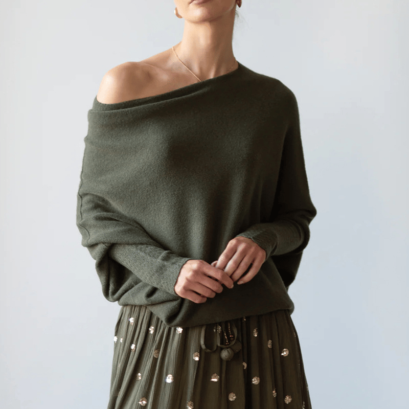Trendy Off-Shoulder Sweater for Women - Livia-Green-S-Nora Luxe