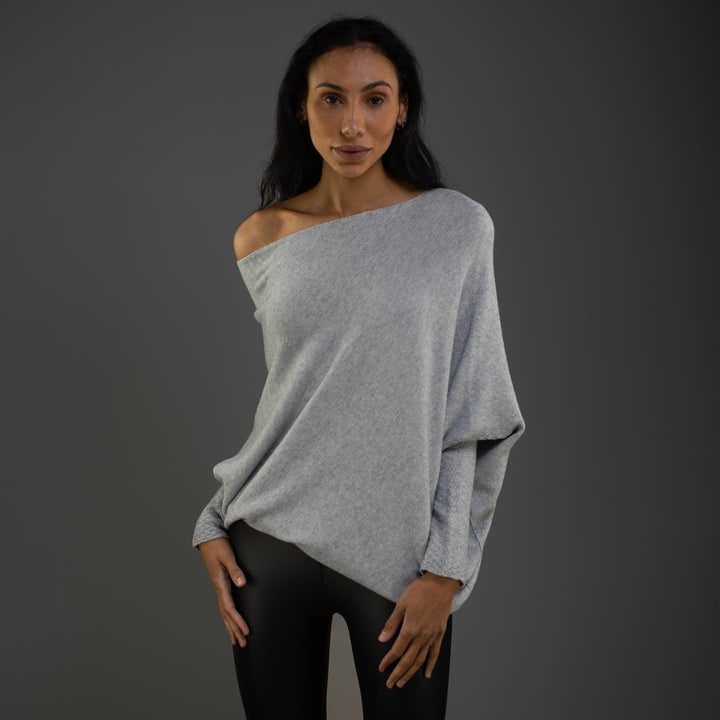 Trendy Off-Shoulder Sweater for Women - Livia-Light gray-S-Nora Luxe