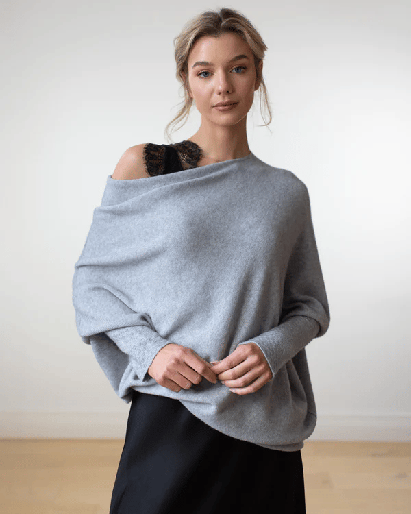 Trendy Off-Shoulder Sweater for Women - Livia-Light gray-S-Nora Luxe