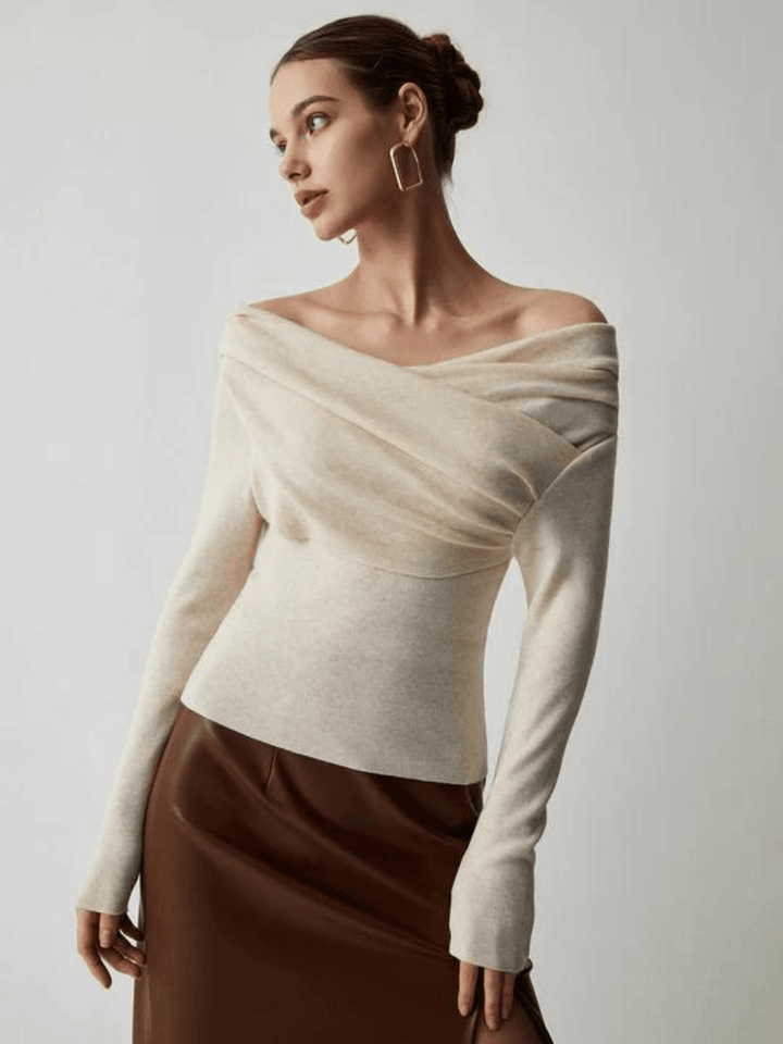 Trendy Off-Shoulder Sweater - Maria-S-Nora Luxe