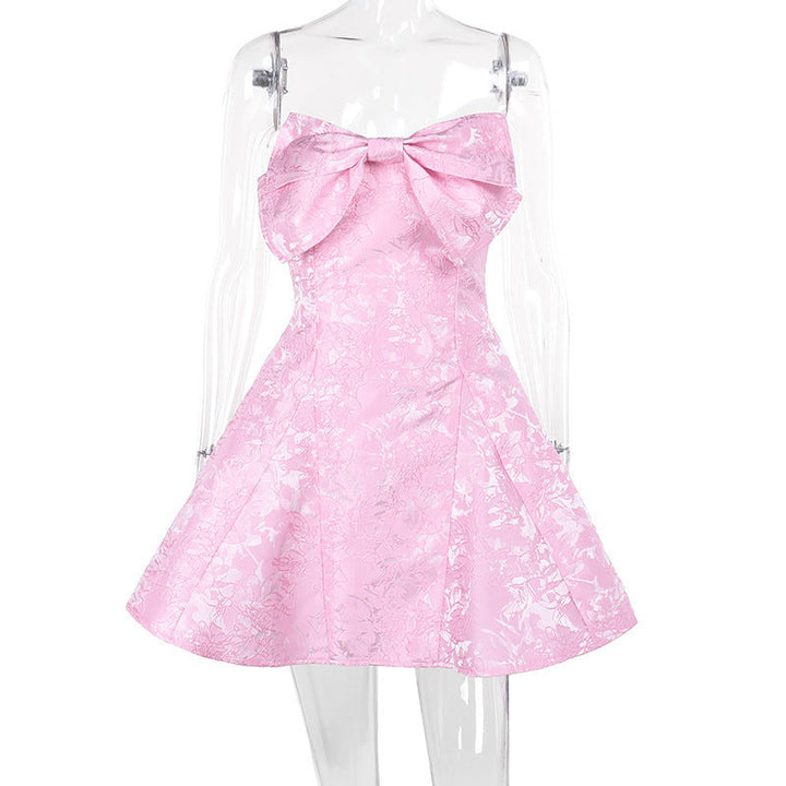 Trendy off-the-shoulder mini dress for women with bow detail – Malou-S-Nora Luxe