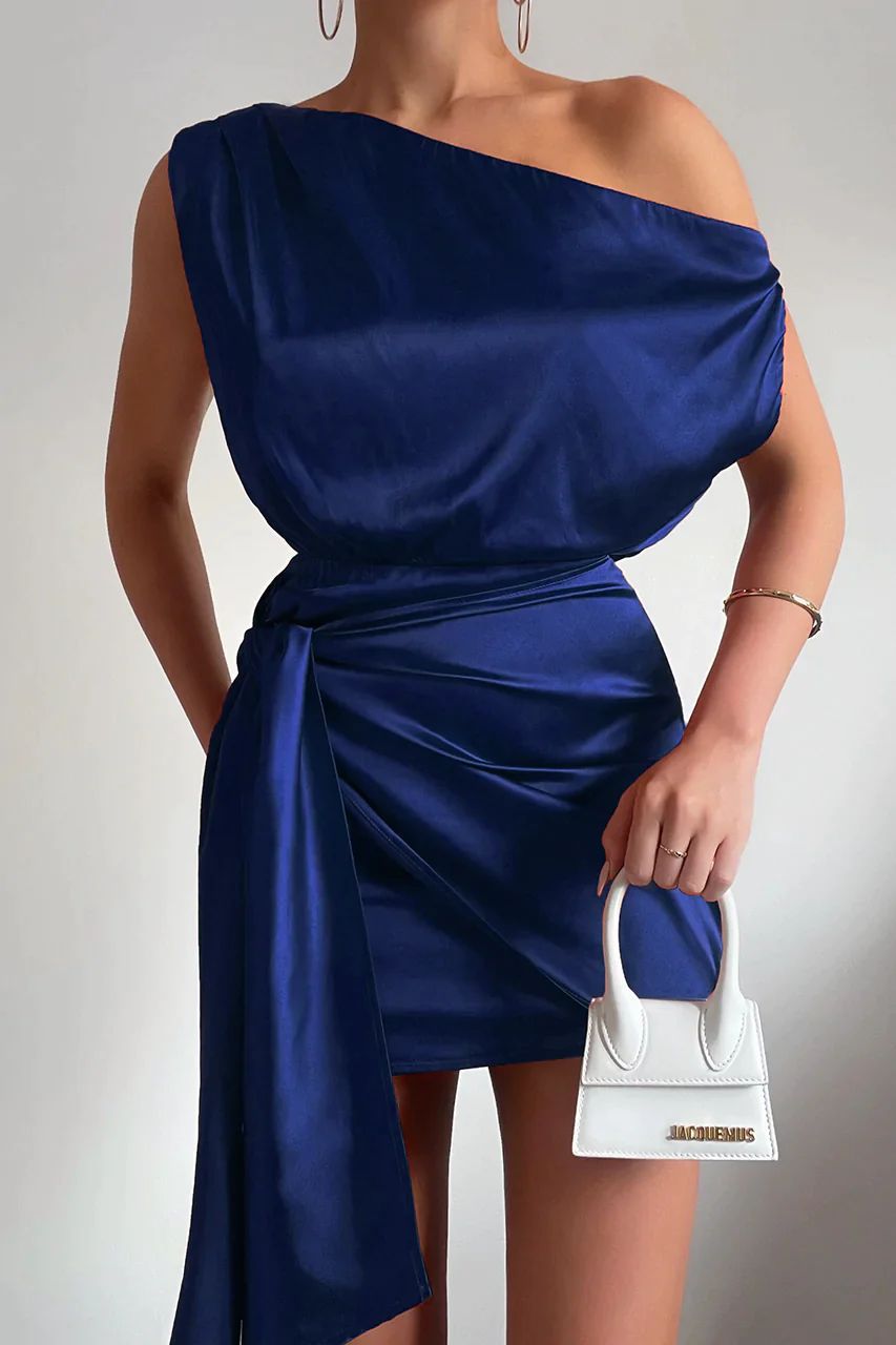 Trendy One Shoulder Mini Dress - Julia-Dark blue-S-Nora Luxe