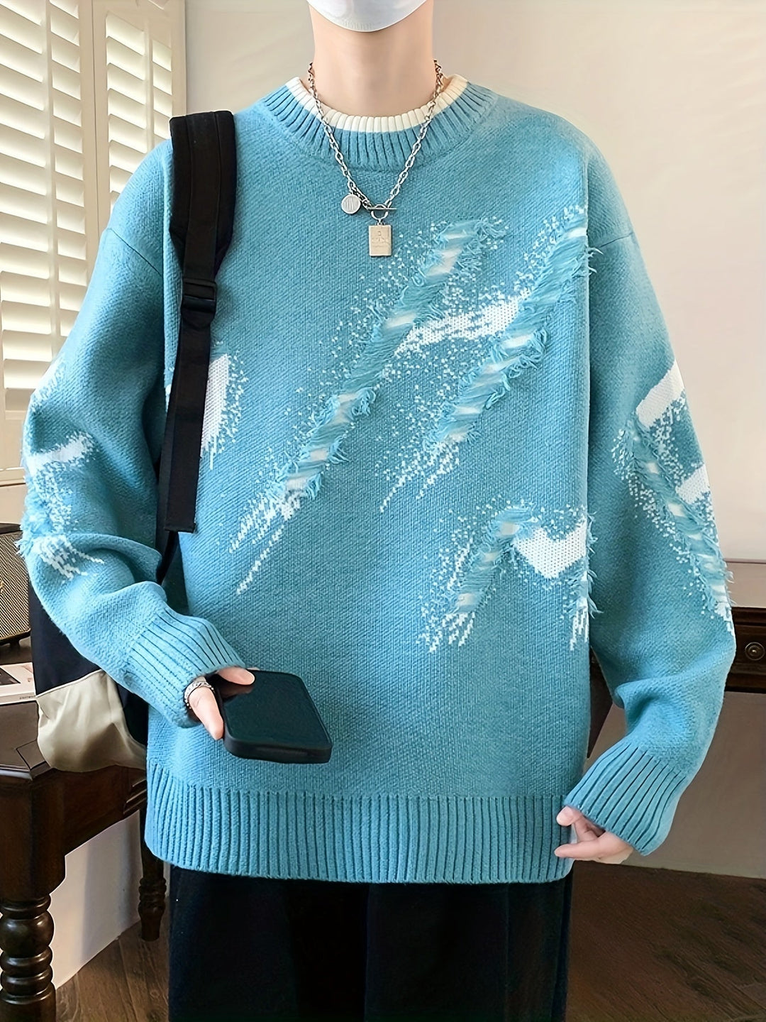 Trendy Oversized Knitted Sweater - Ethan-Light blue-XS-Nora Luxe