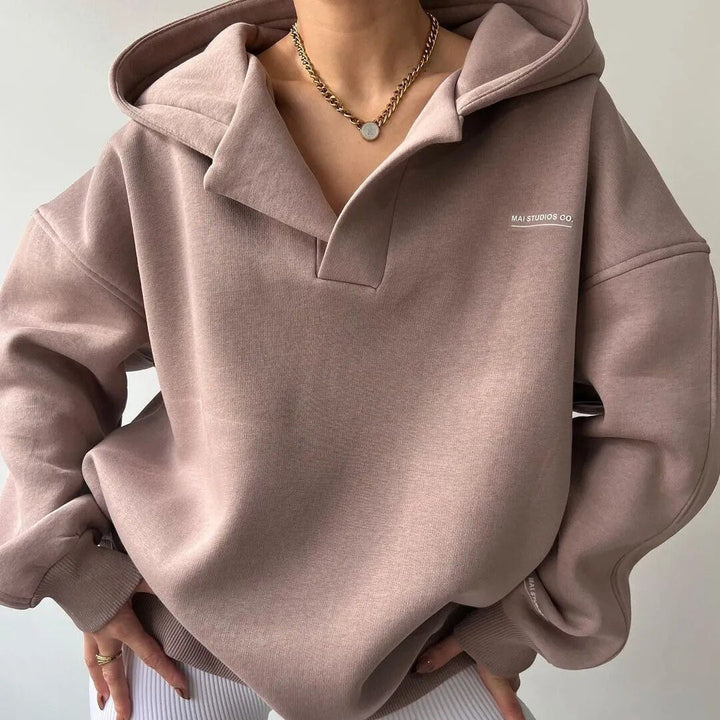 Trendy Oversized Ladies Hoodie with Hood - Luna-Khaki-S-Nora Luxe