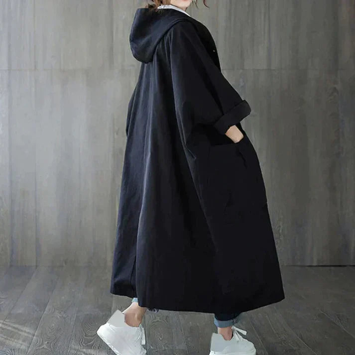 Trendy Oversized Women's Trench Coat - Maren-Black-The Livary