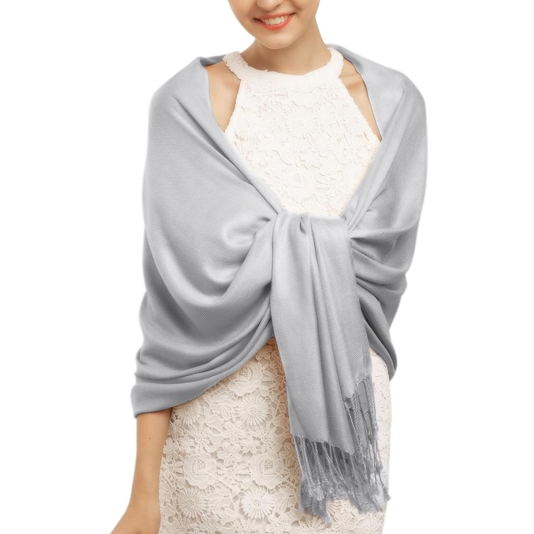 Trendy Pashmina Scarf for Women - Eleanor-Silver Gray-Nora Luxe