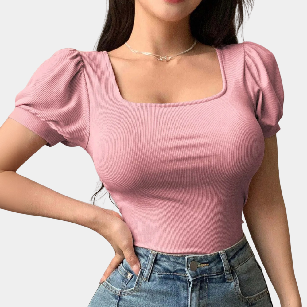Trendy Pink Women's Top with Square Neckline - Celeste-XS-Nora Luxe