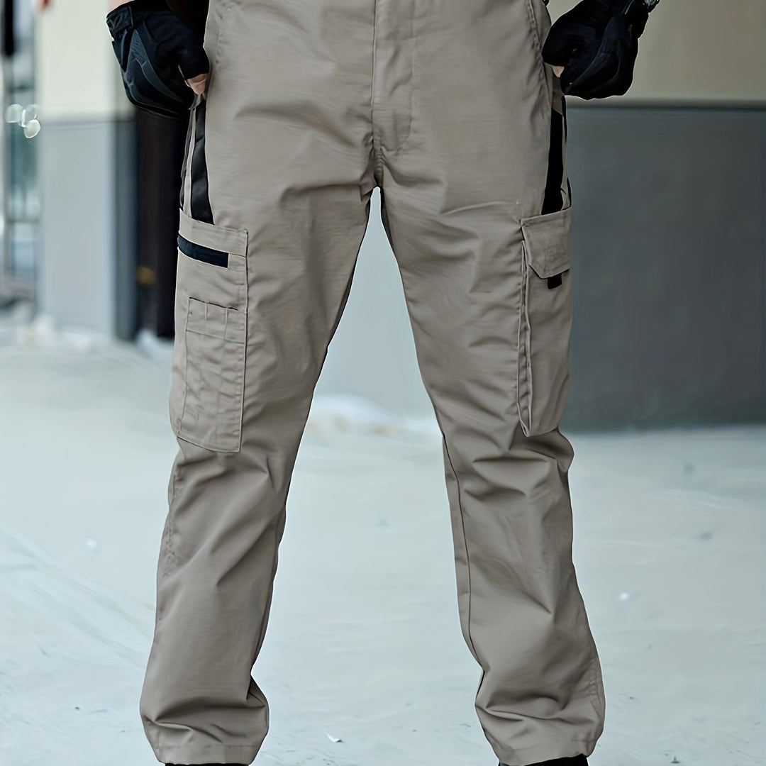 Trendy Plain Men's Cargo Trousers - Lars-Khaki-S-Nora Luxe