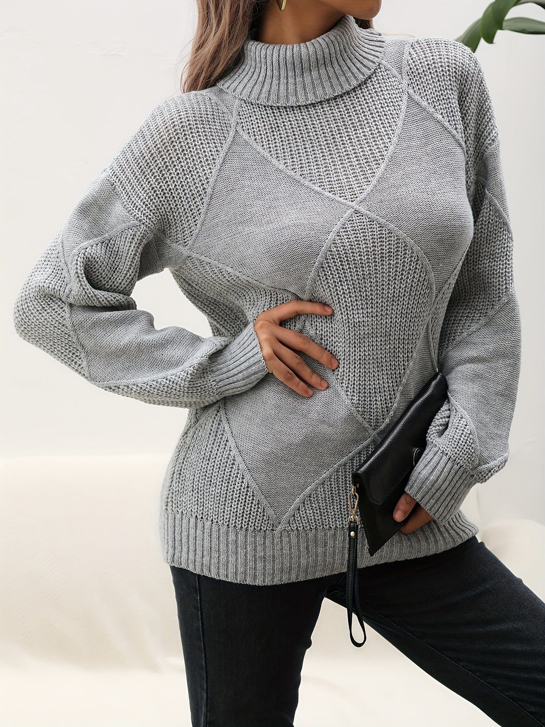 Trendy Plain Turtleneck - Selena-Gray-S-Nora Luxe