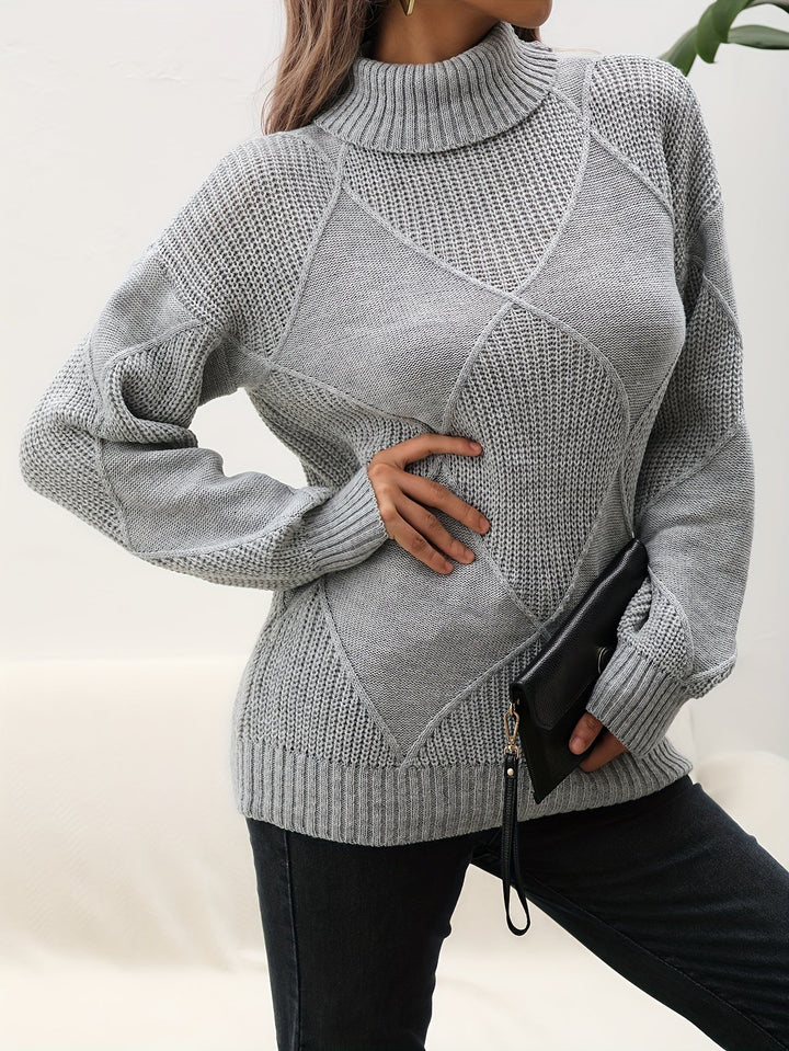 Trendy Plain Turtleneck - Selena-Gray-S-Nora Luxe
