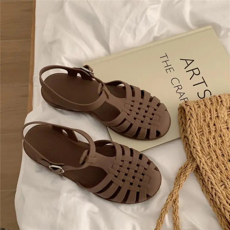 Trendy platform sandals in Korean style for women - Alina-Brown-3.5-Nora Luxe