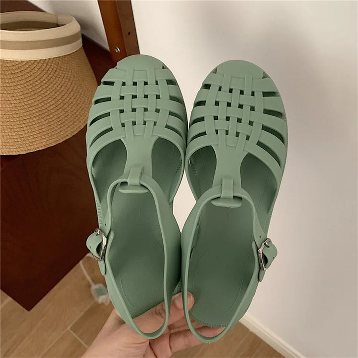 Trendy platform sandals in Korean style for women - Alina-Green-3.5-Nora Luxe