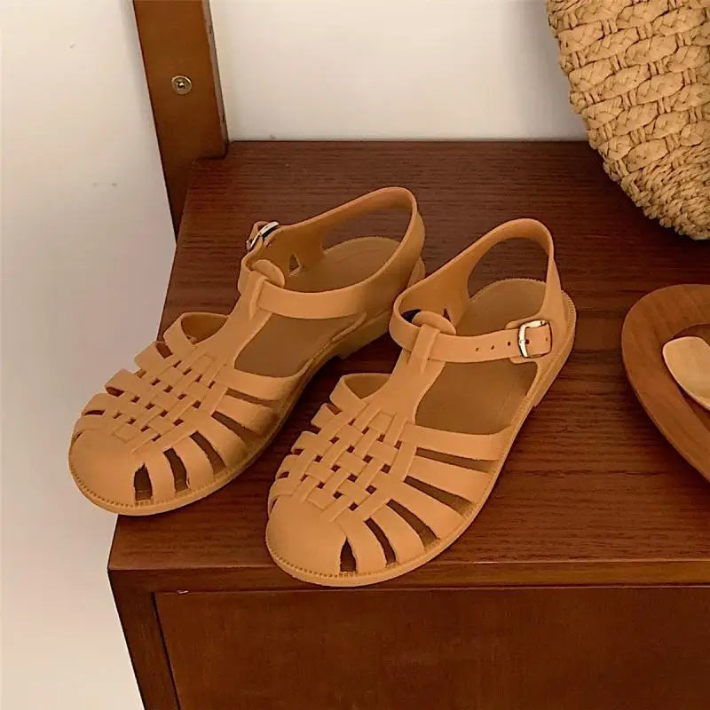 Trendy platform sandals in Korean style for women - Alina-Light brown-3.5-Nora Luxe