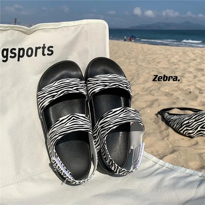Trendy platform sandals in Korean style for women - Alina-Zebra Black-3.5-Nora Luxe