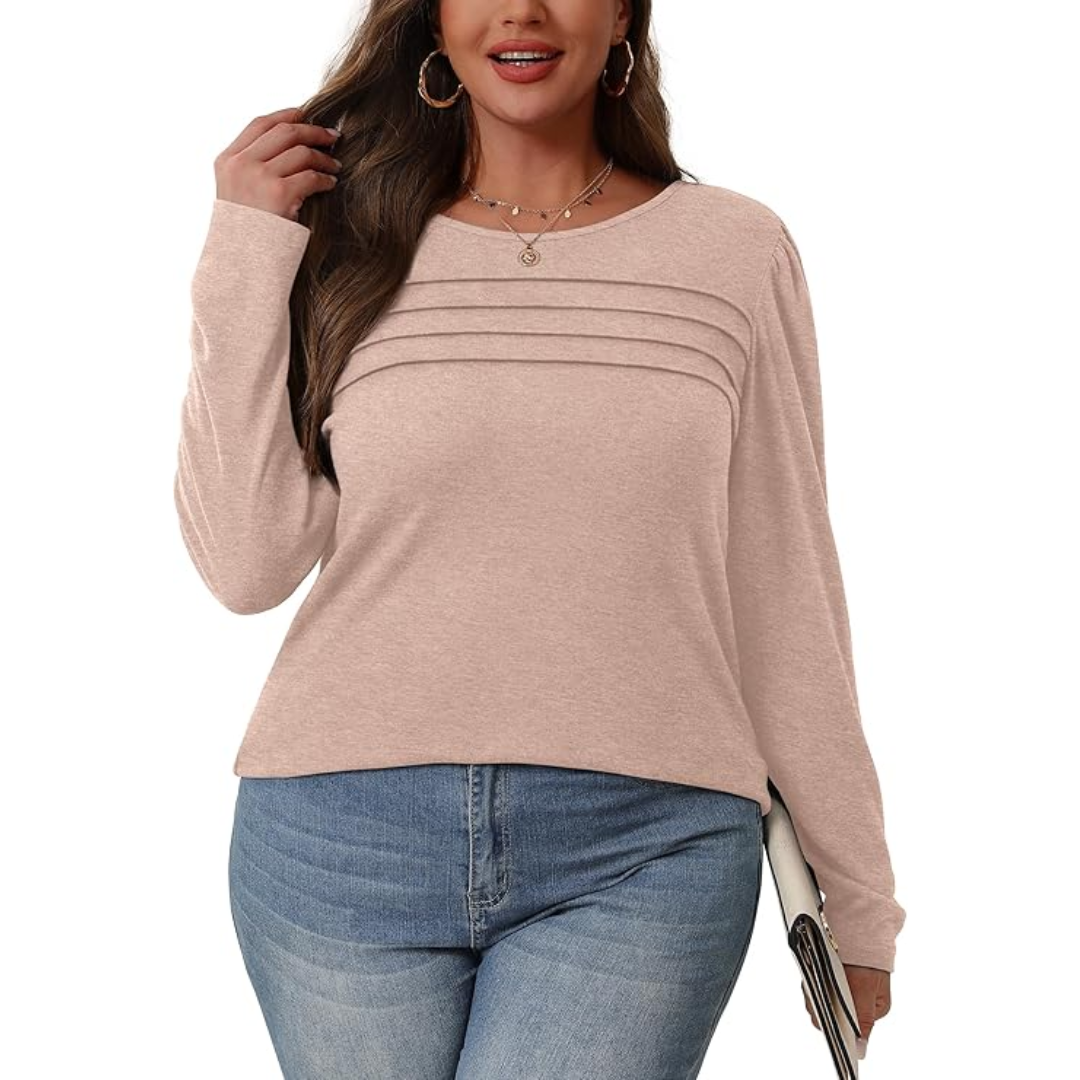 Trendy Pleated Long Sleeve Tunic Top - Sarah-White-M-Nora Luxe