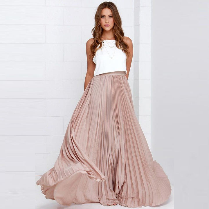 Trendy Pleated Maxi Skirt with High Waist – Mirella-S-Nora Luxe