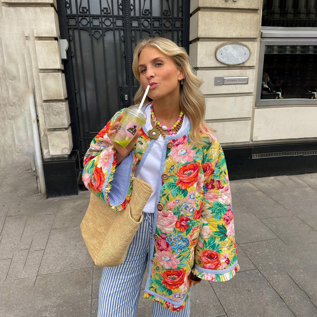 Trendy Print Women's Blazer - Eva-Flowers-XS-Nora Luxe